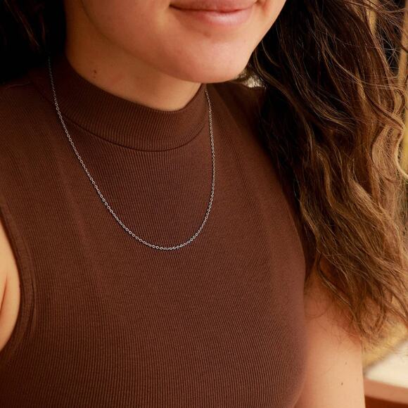 Stainless Steel Crimped Oval Chain Necklace - Picture 1 of 7